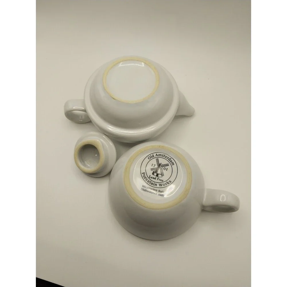 Old Amsterdam Porcelain Works Teapot & Tea Cup for One 8 Oz Glossy White